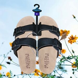 Black and Tan Slide Sandals